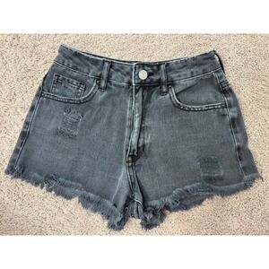 PacSun Jeans Shorts Women 23 High Rise Festival Denim Shorts Black Distressed